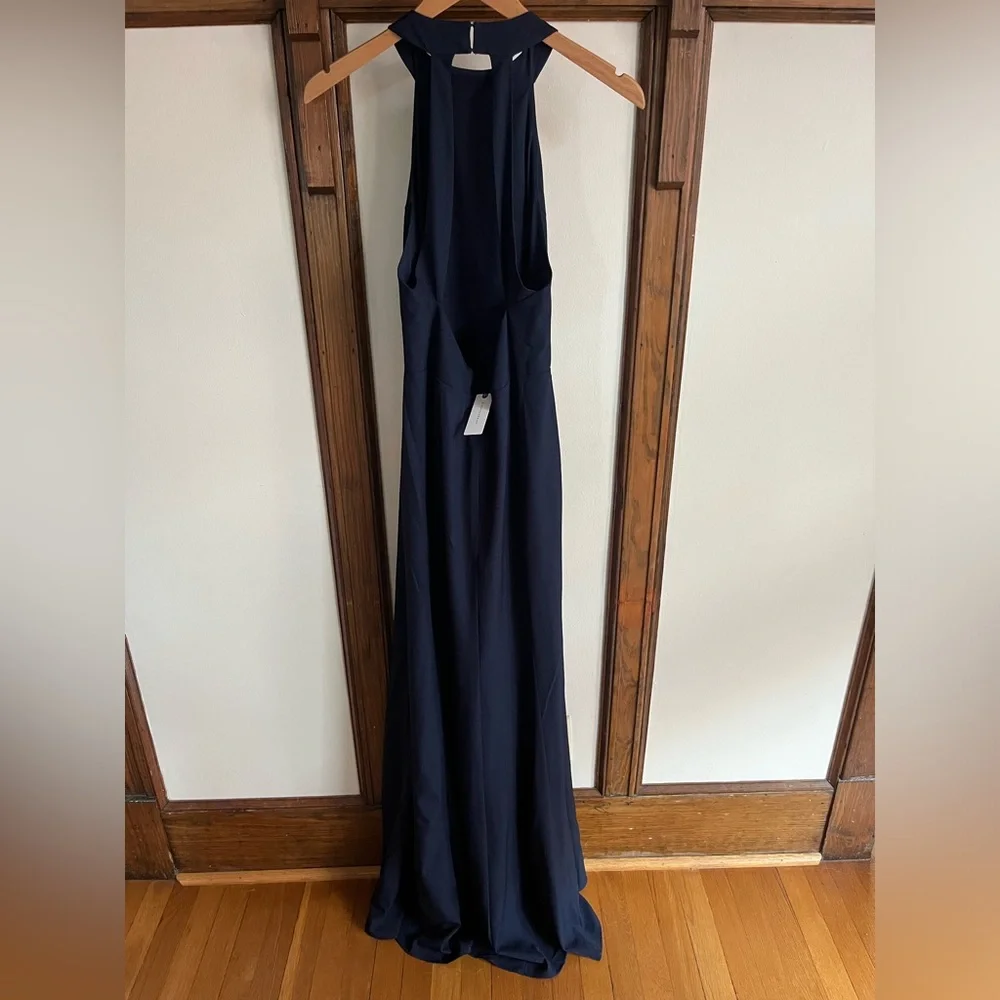 NWT BHLDN Juliana High-Neck Side-Slit Stretch Crepe Maxi Dress in Navy Size 8 - Picture 4 of 4